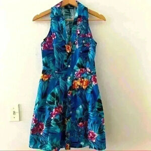 𝅺Jane Norman London Floral Tropical Print Beach Shirt Dress